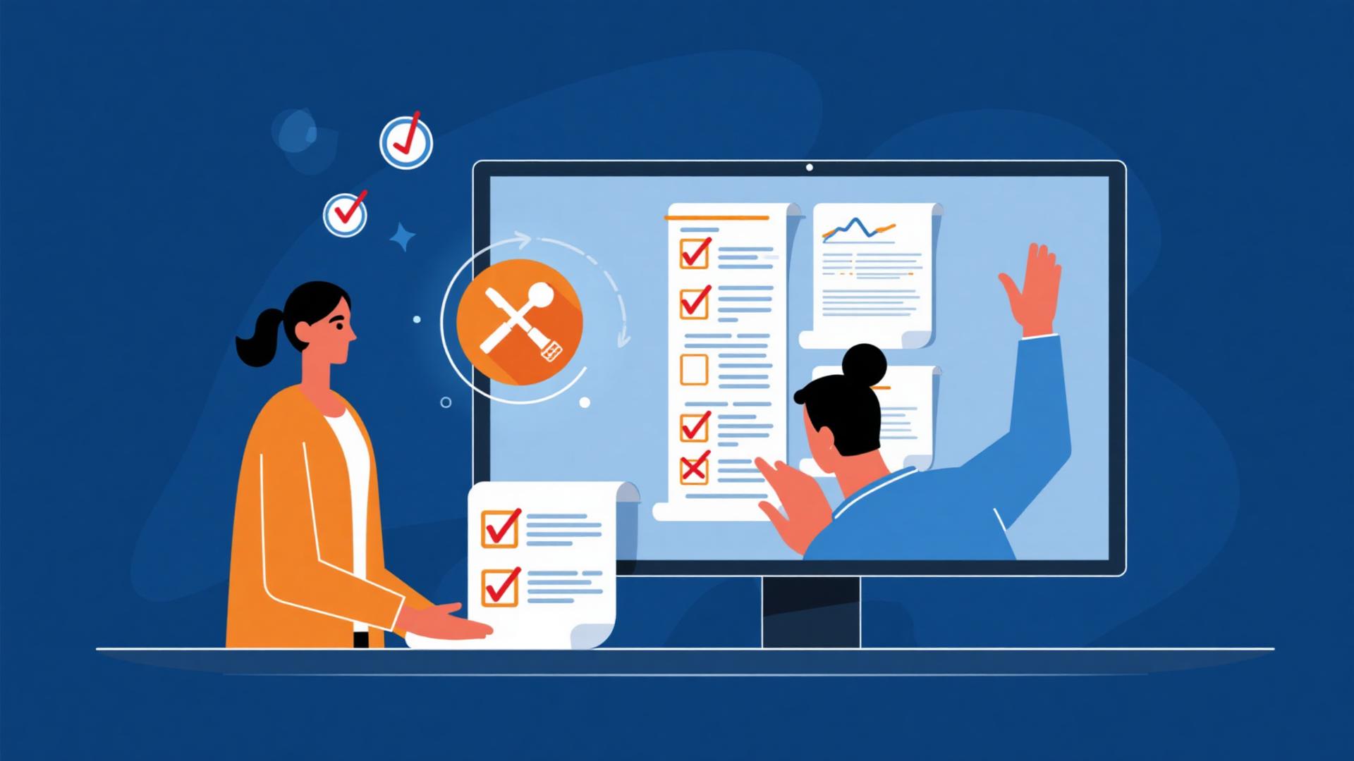 Professional reviewing AI audit documentation with warning and success indicators